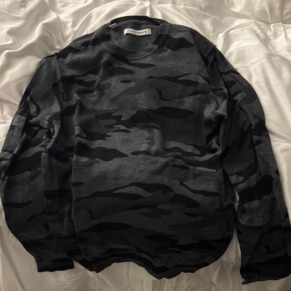Pure Navy Black and Gray Camouflage Sweater